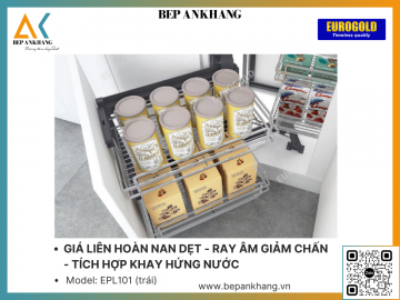 GIÁ LIÊN HOÀN NAN DẸT - RAY ÂM GIẢM CHẤN - TÍCH HỢP KHAY HỨNG NƯỚC EUROGOLD EPL101 (trái) - Inox 201 nan dẹt mạ crom